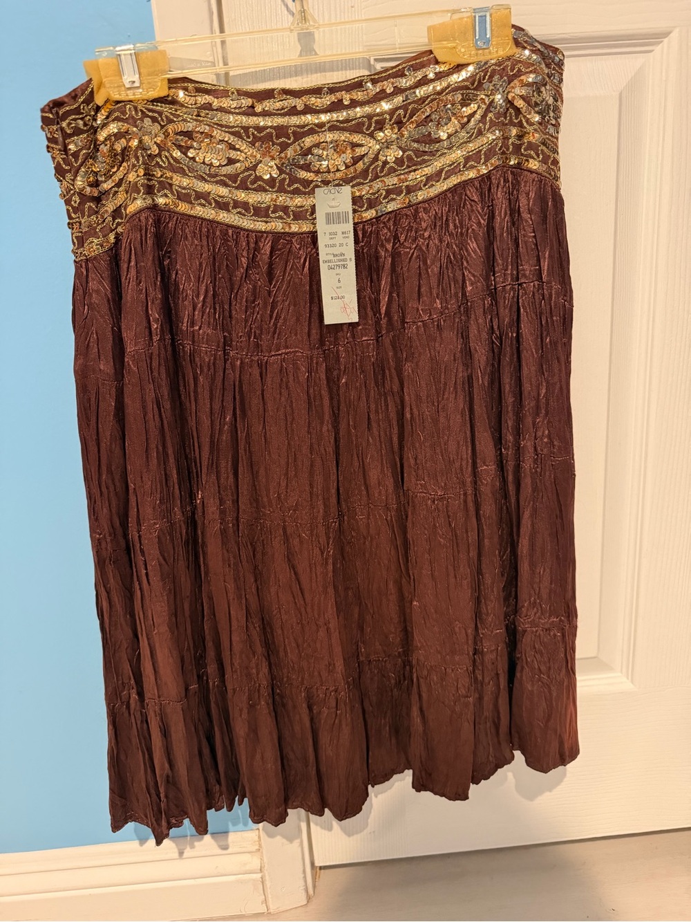Cache Brown Maxi Skirt with Gold Embroidered Waist